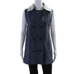 Hanny Womens Linen Blend Button Down Sleeveless Jacket Blue Size EUR 40